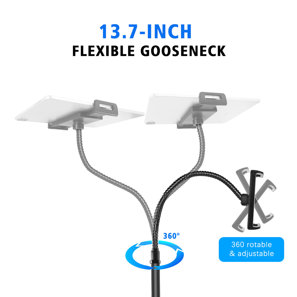 360° Adjustable Height Cell Phone Tablet iPad Gooseneck Holder Mount Floor Stand