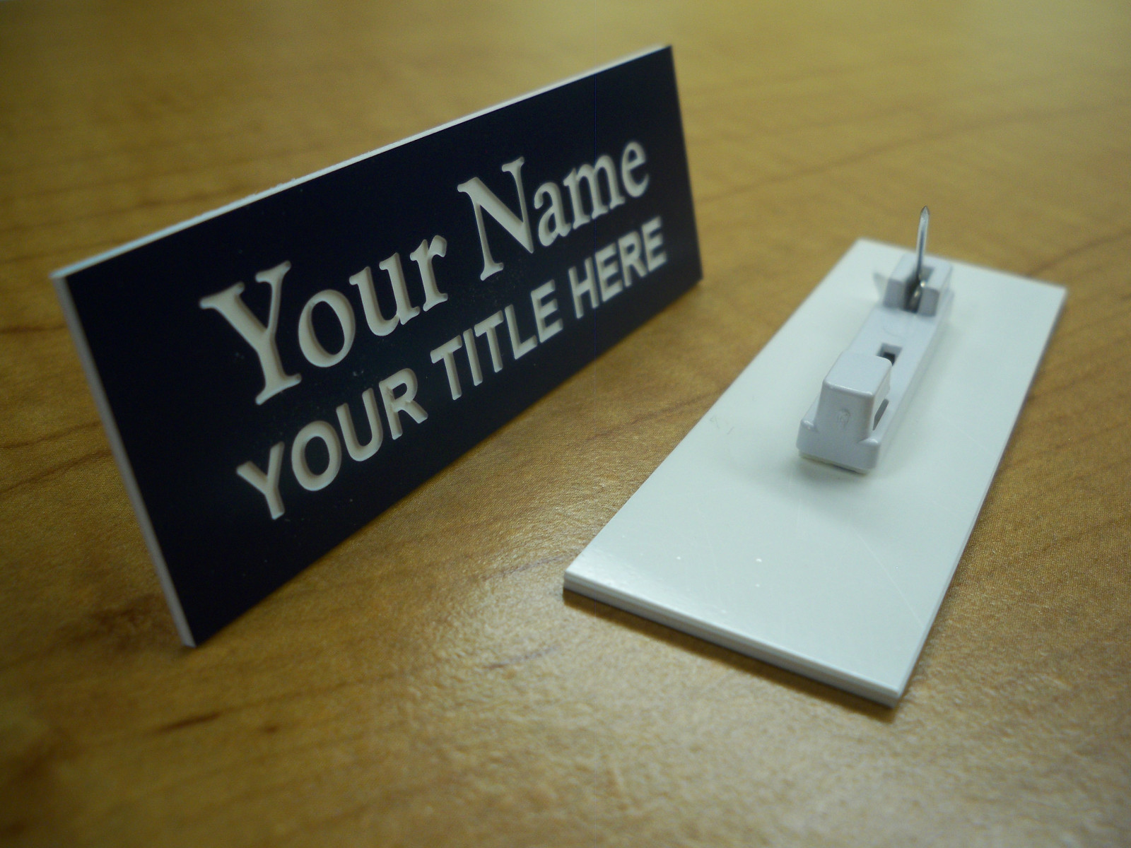 Custom Engraved 1"x3" Name Tag ID Badge Label with Pin or Magnet Attachment