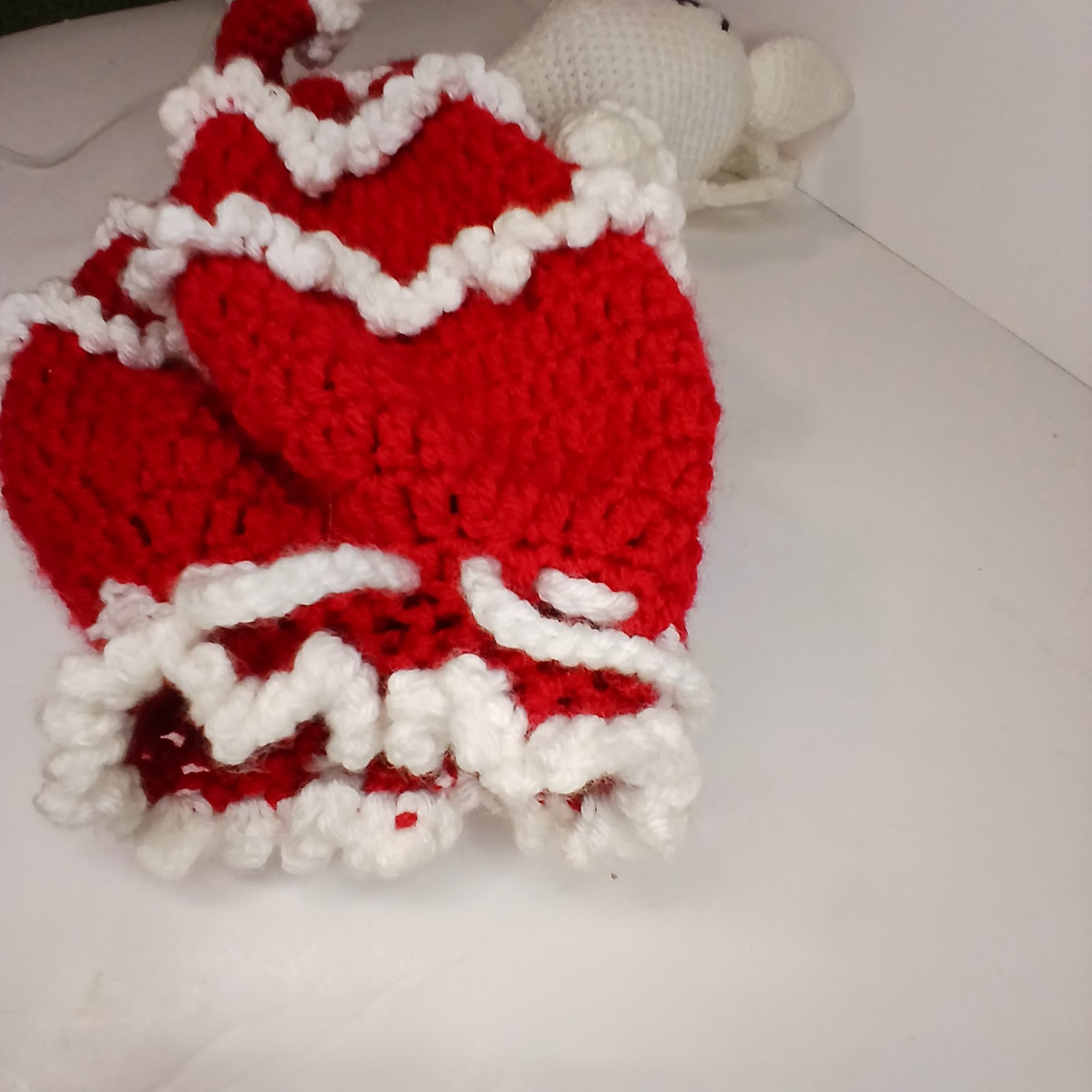 Handmade Crochet Bunny Doll Toilet Paper Roll Cover Red White Amigurumi Vintage