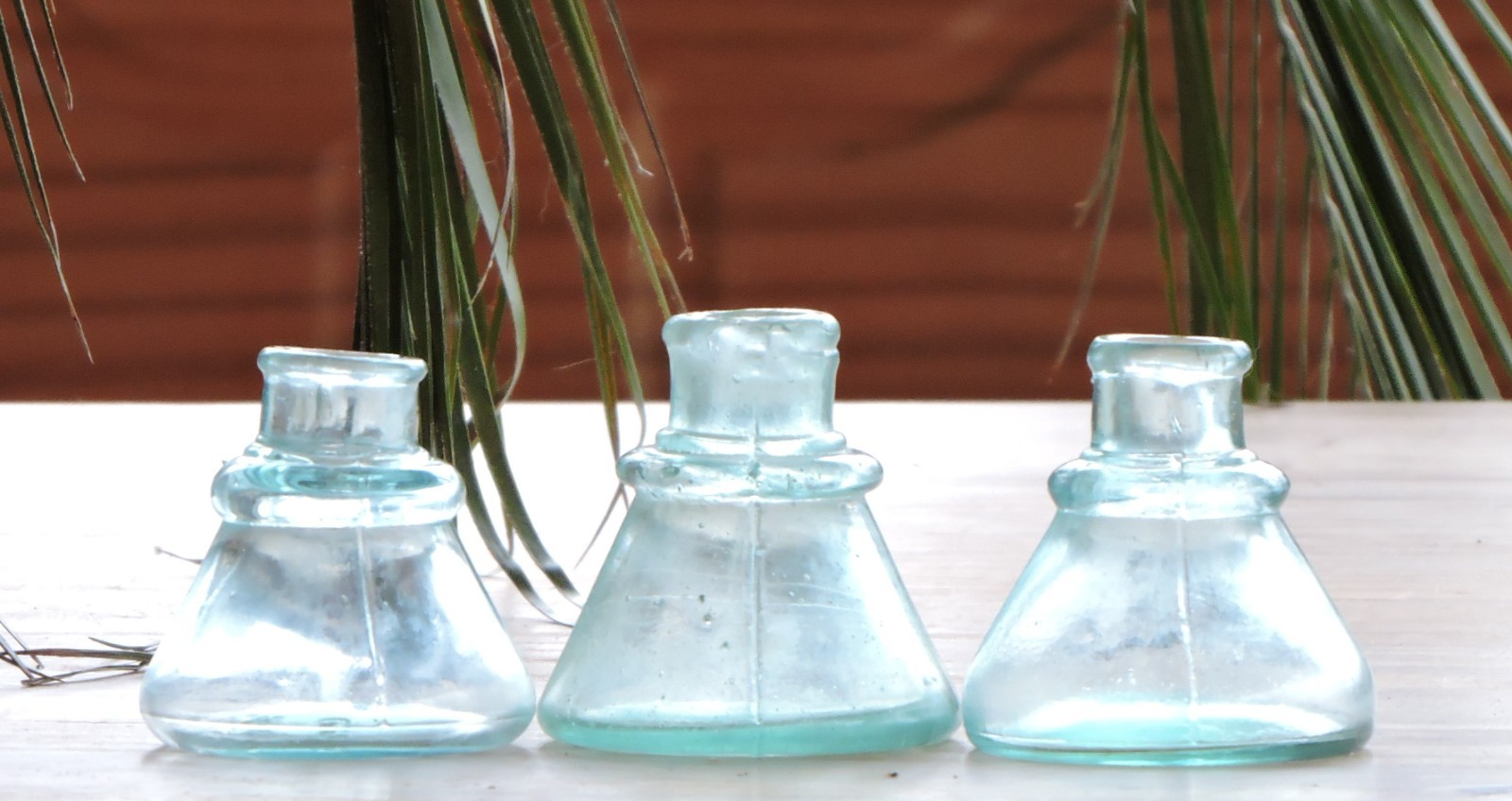 CARTER'S 1897, LOT OF 3 ANTIQUE AQUA MOLD BLOWN CONE INK BOTTLES