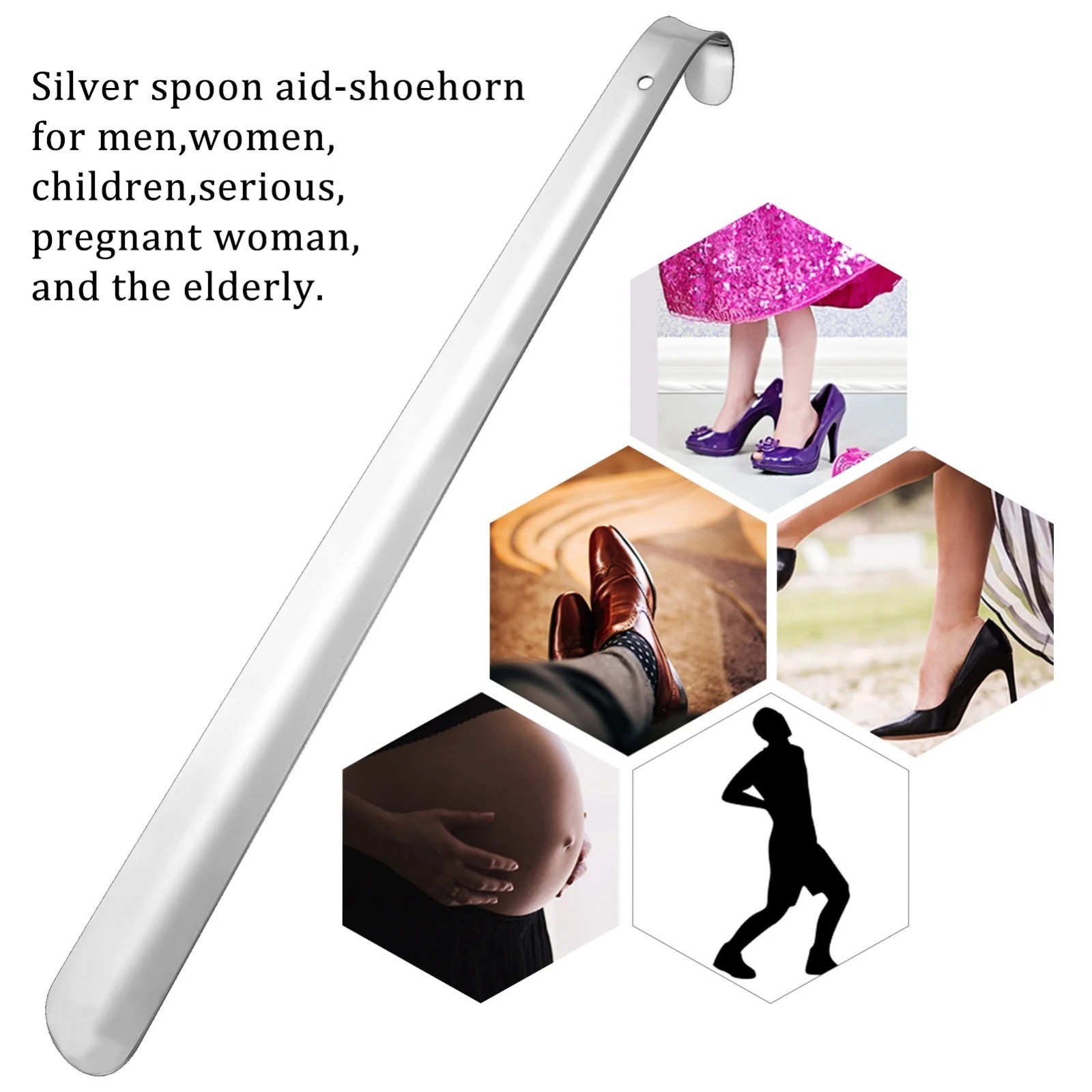16.5" Extra Long Handle Shoe Horn Stainless Steel Handled Metal Shoehorn Horns