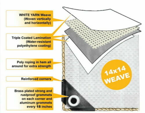12 mil Heavy Duty Canopy Tarp Rain 3X Coated UV Sun Shade WHITE