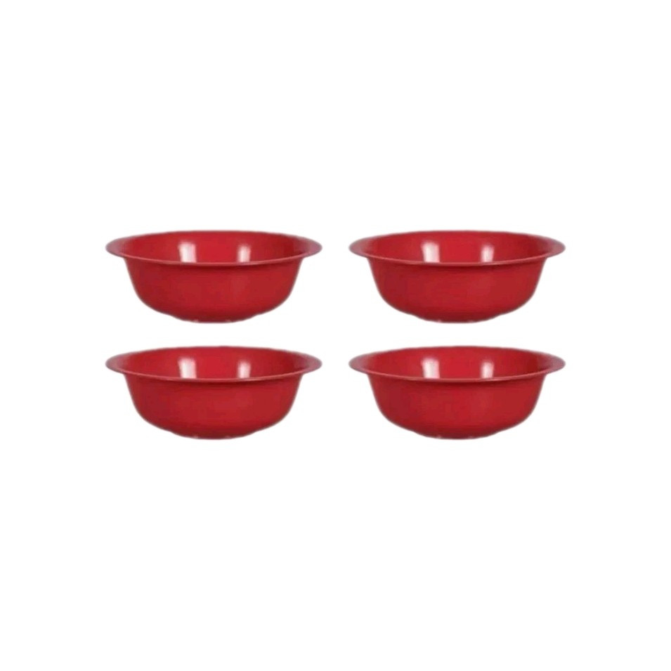 4 Bowls  BIG Sturdy RED Plastic Cereal Bowl 6.5" Wide WITH LIP 🥣
