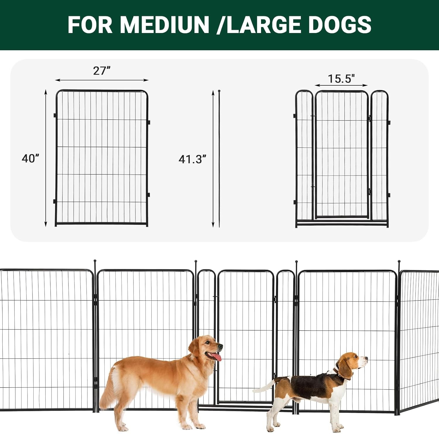 Dog Playpen 40" Height 8 Panels Indoor/Outdoor Heavy Duty Metal Pet Exercise Pen