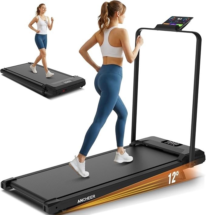 Upgrade Walking Pad Folding Treadmill with 12% Incline with Handle Bar Treadmill
