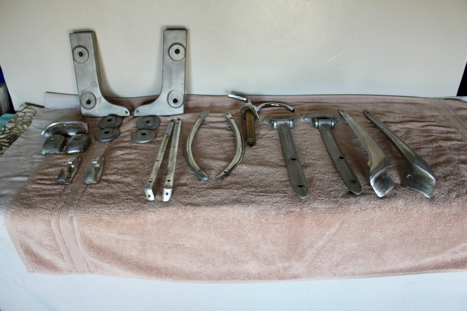 vintage aluminum boat parts cleats, trim, 20 piece lot