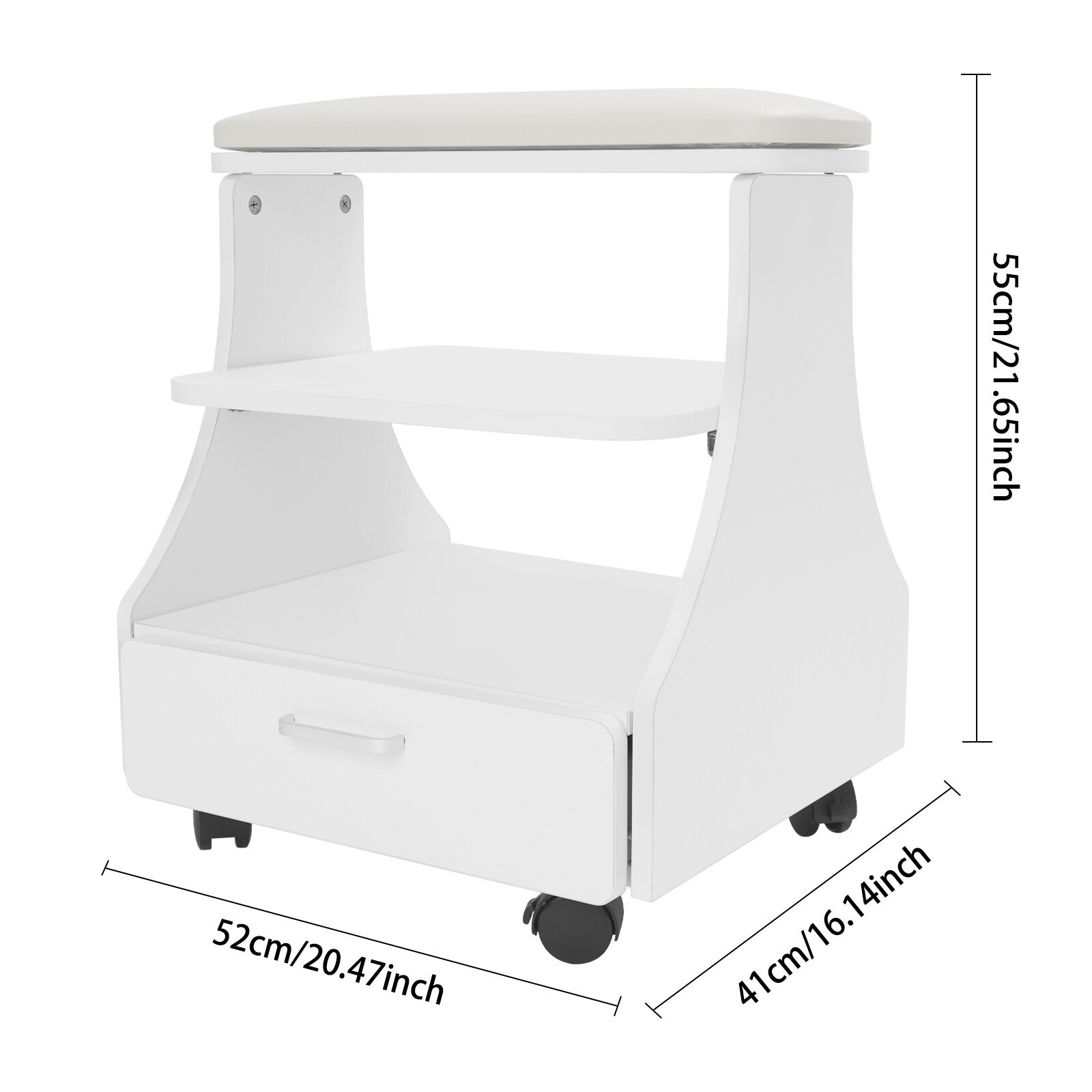 Portable Esthetician Trolley Cart Salon Nail Foot Trolley Cart 52*41*55cm White