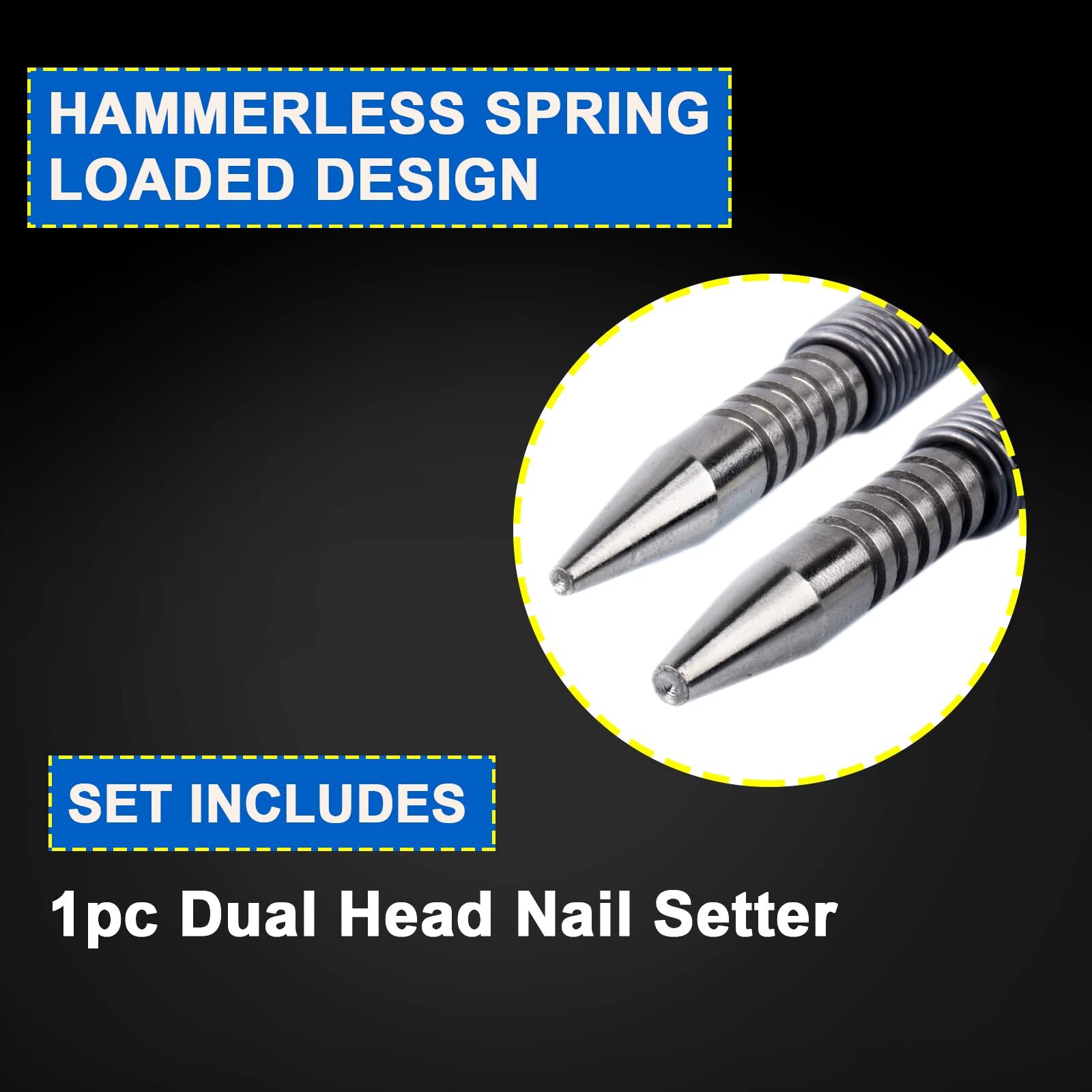 4Pcs Spring Loaded Nail Set Tool, Hammerless Center Punch for Trim Carpentry