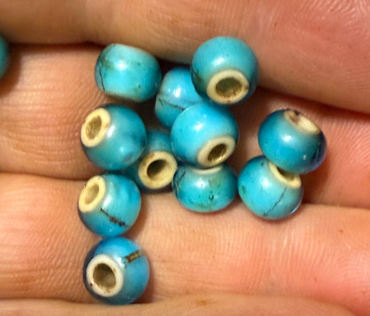 200+ Years Old Indian Sky Blue White Heart Trade Beads Venetian Pre1800 Large