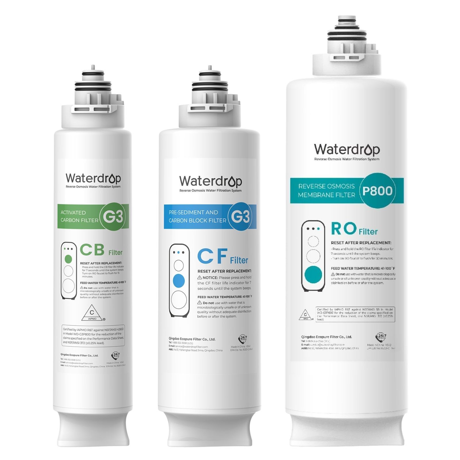 Waterdrop WD-G3P800-W Replacement Filter, WD-G3-N1CF, WD-G3-N3CB, WD-G3P800-N2RO