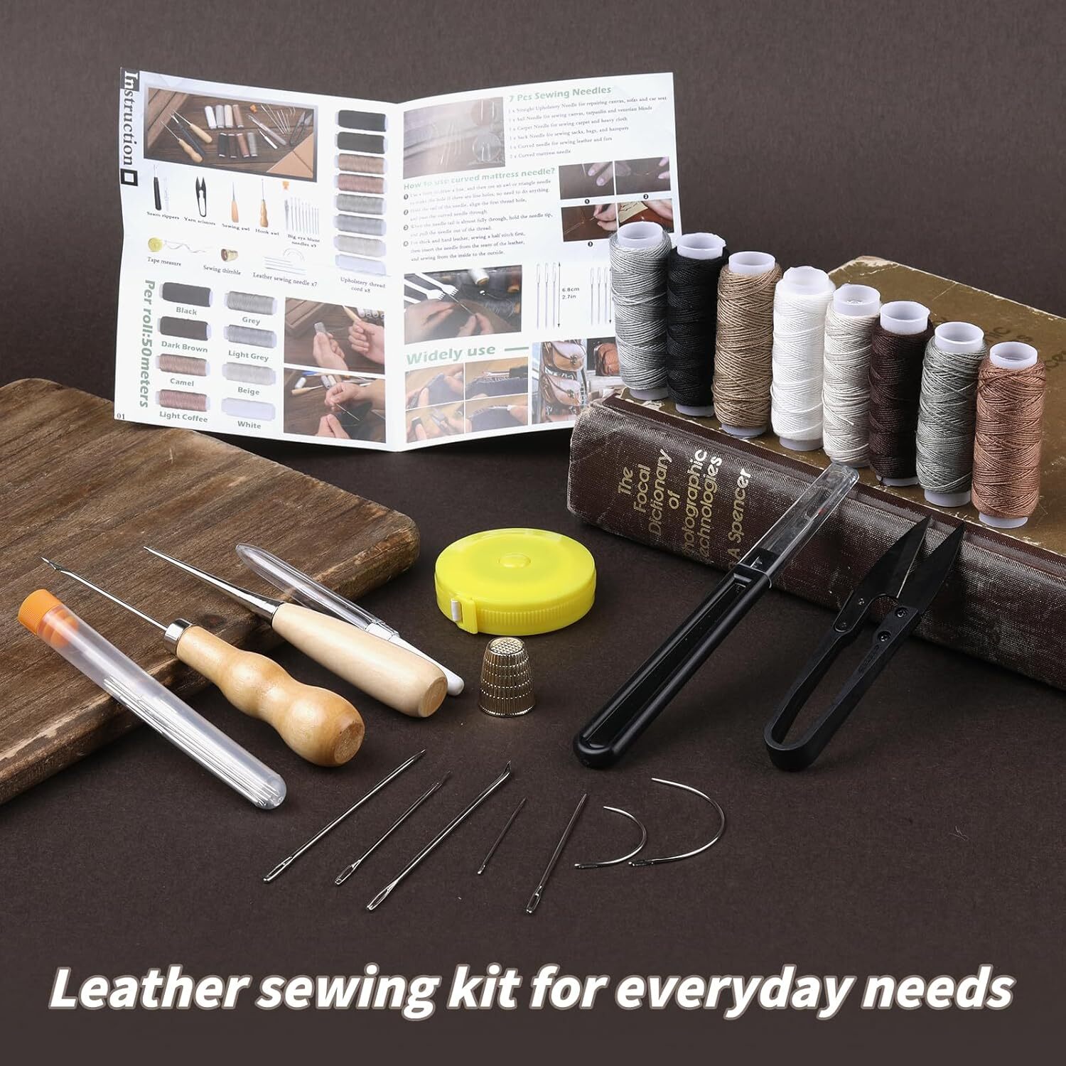 Upholstery Repair Sewing Kit Leather Hand Stitching Needles Thread Awl Tools
