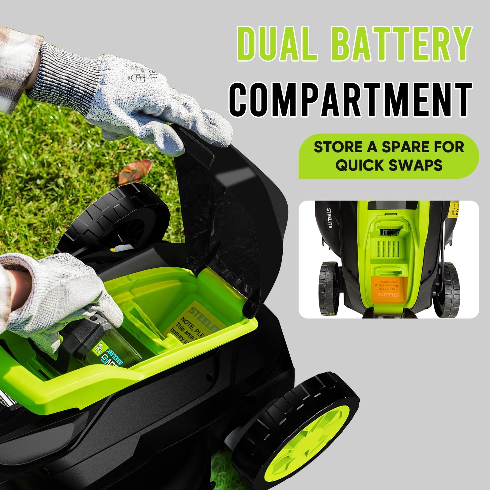 Steelite 13in Electric Cordless Lawn Mower with Brushless Motor & 4.0Ah Battery