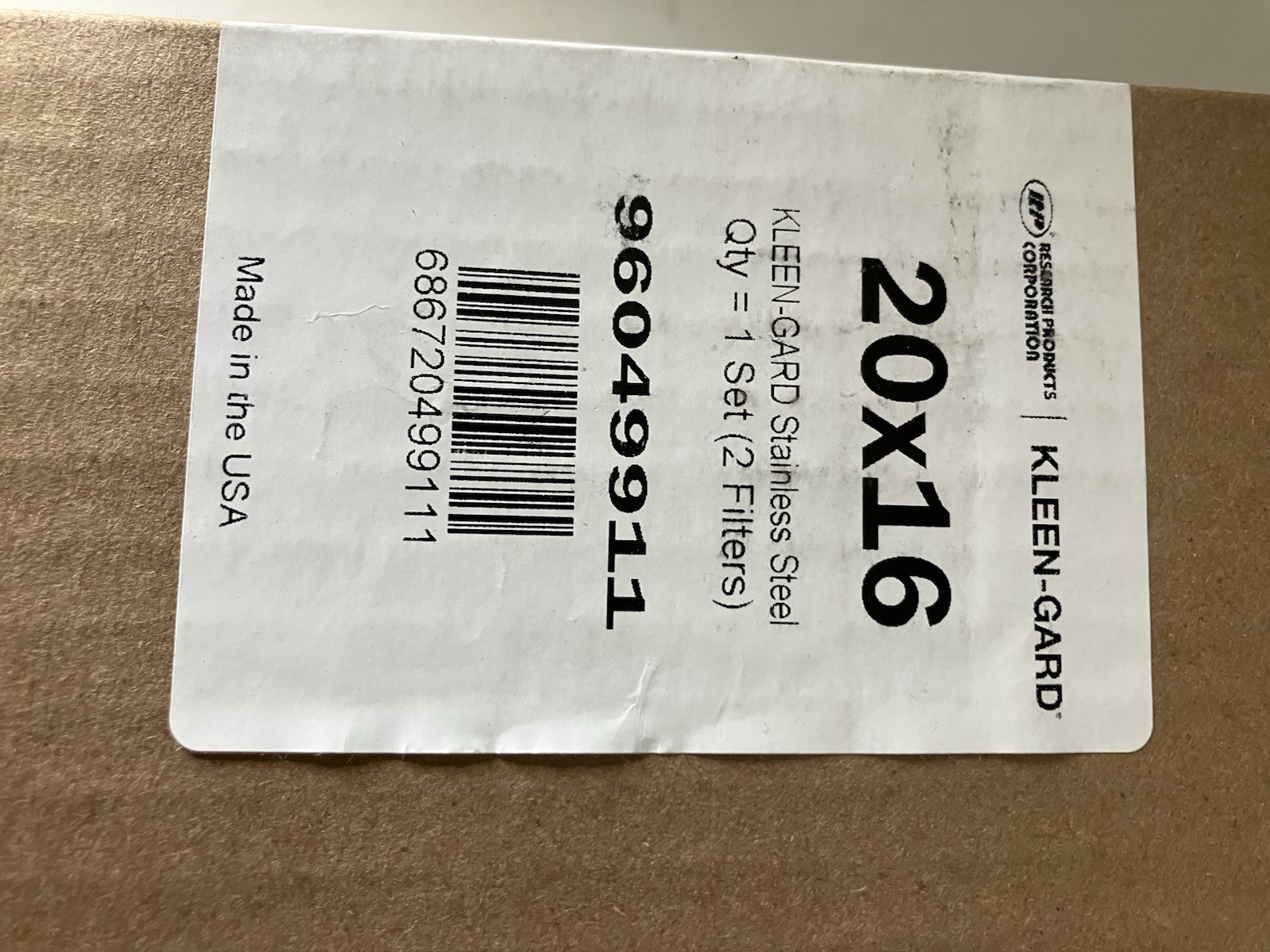 Keen-gard Stainless Steel Hood Filters 20x16x2 Qty 2 Commercial Exhaust Filter