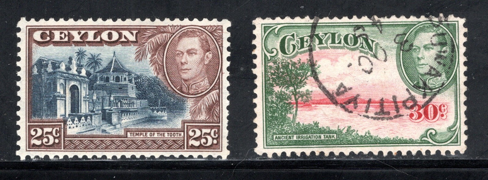 Ceylon Stamp Scott #284, 285, 25c & 30c, Used, SCV$4.00