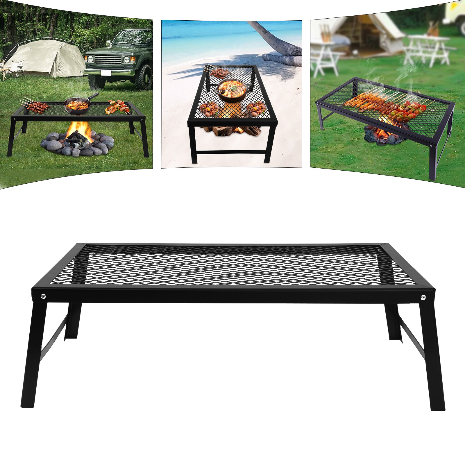 Foldable Camping Grill Fire Pit Grate Campfire Cooking Portable Stand Equipment