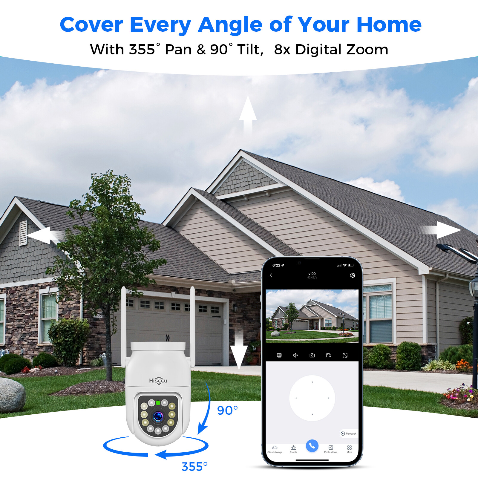 Hiseeu Wifi Security Camera System,16CH NVR,4PCS 3MP PTZ Camera,5G Wifi,No HDD