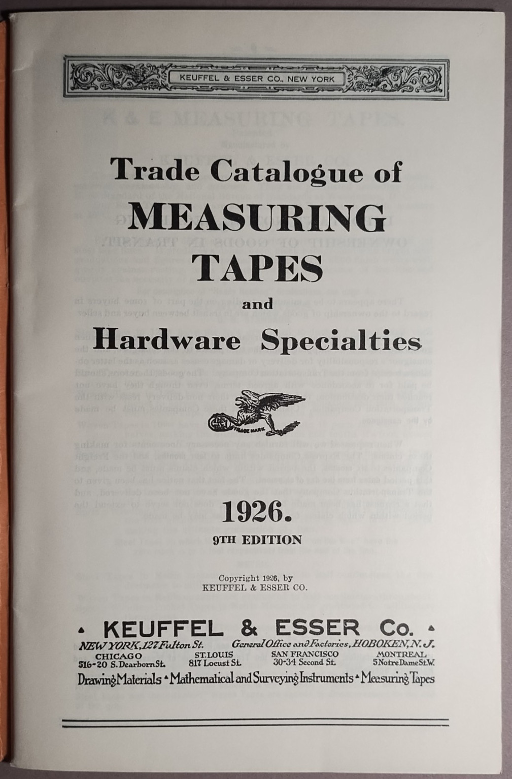 1926 Keuffel & Esser K&E Measuring Tape Folding Rule Catalog + Ink Blotter B6-26