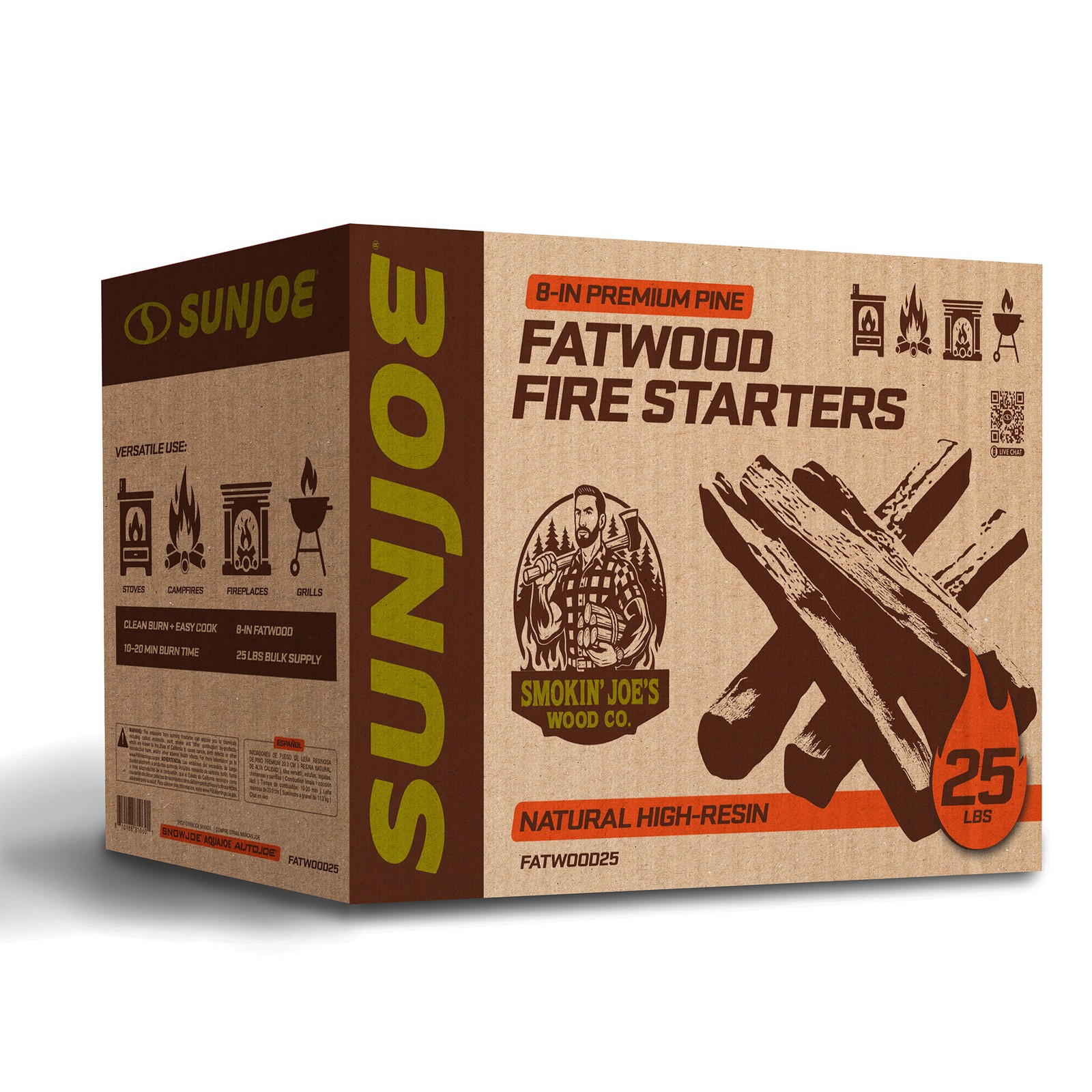 Sun Joe 25 Lb Fatwood Fire Starter Sticks for Fireplace, Wood Stove & Grill Use