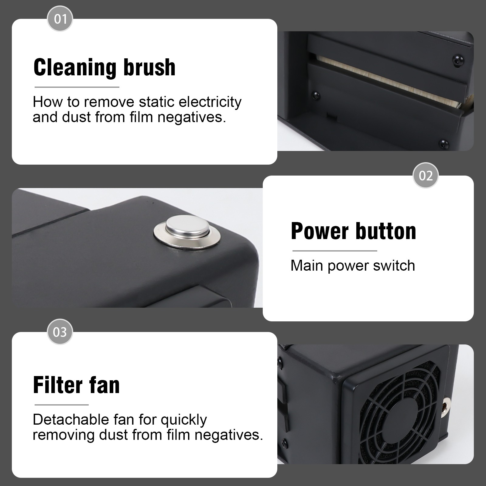 Black Professional Electric Film Anti-Static Dust Remover for 120 135 4x5 Film