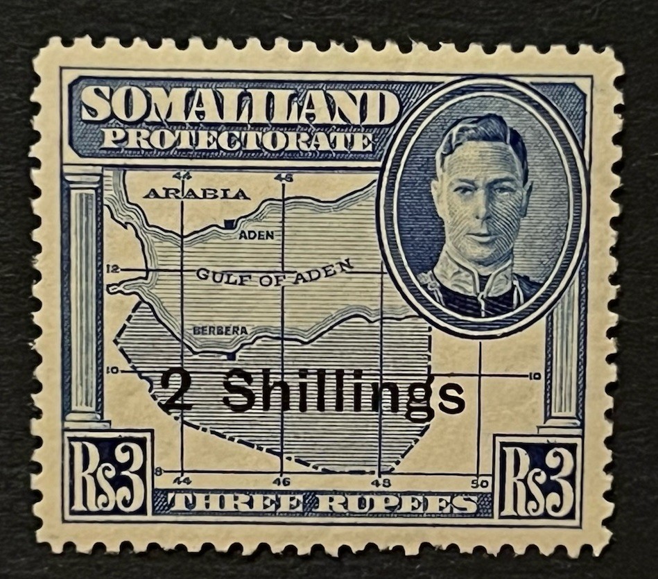 Travelstamps: 1942 Somaliland Stamps Sc #124 Sg 113 - 2sh on 3 Rupees KGVI MOGH
