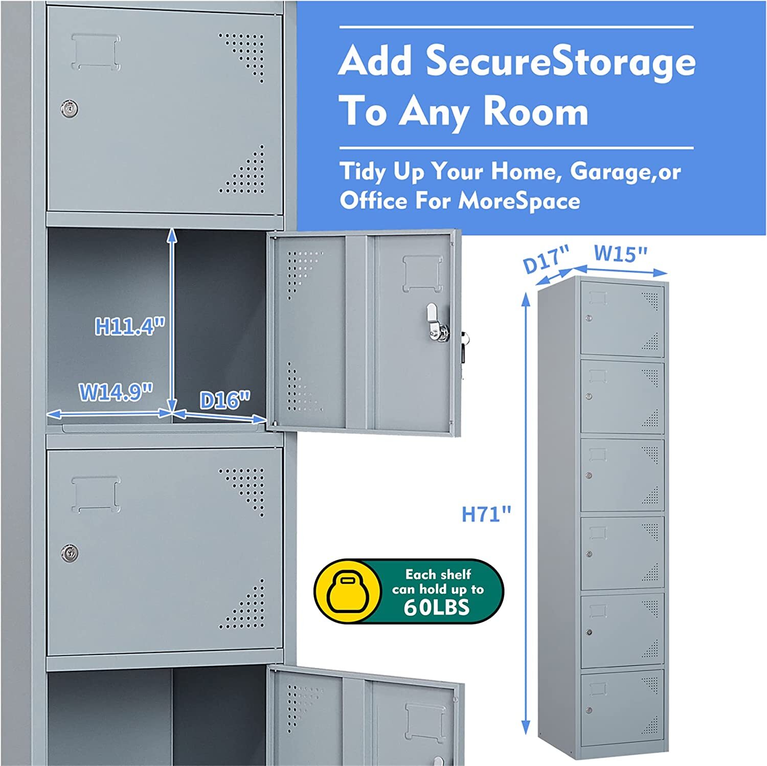 School Locker Steel Metal Storage Locker Cabinet with 6 Doors for Employees 71H