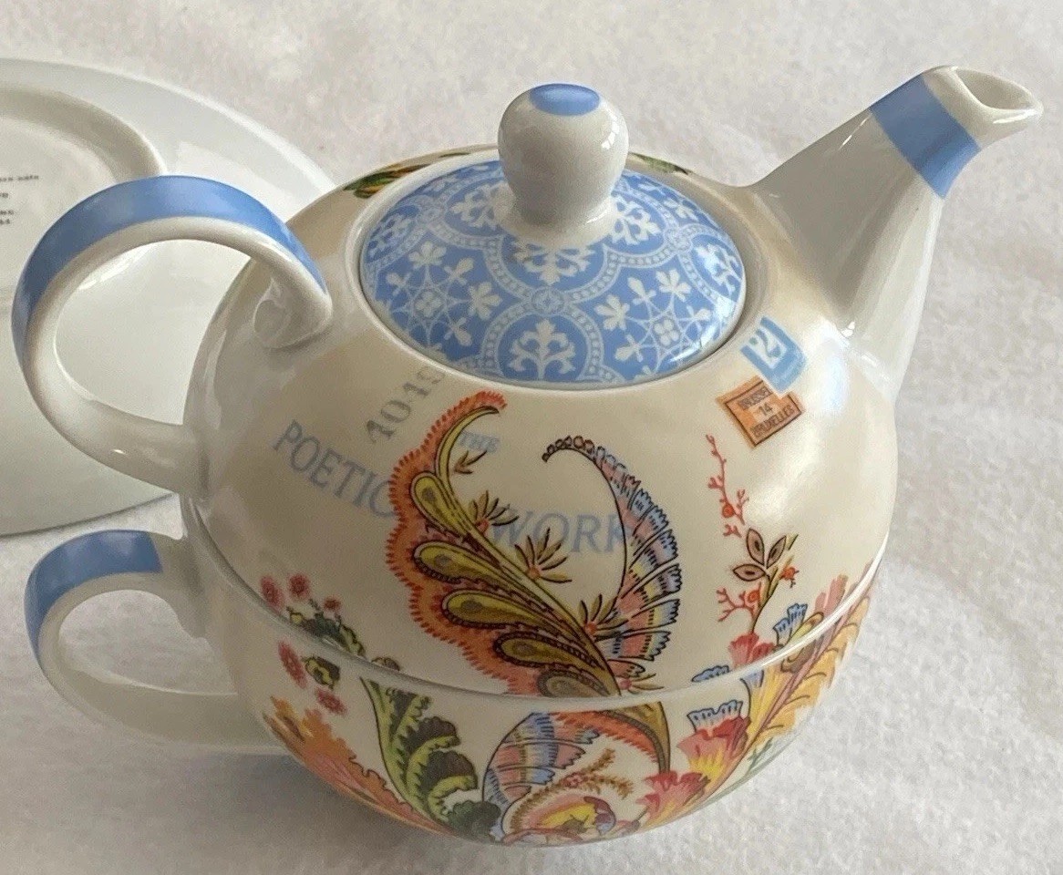 Barnes & Noble All-in-One Porcelain Teapot, Teacup & Saucer Floral Design