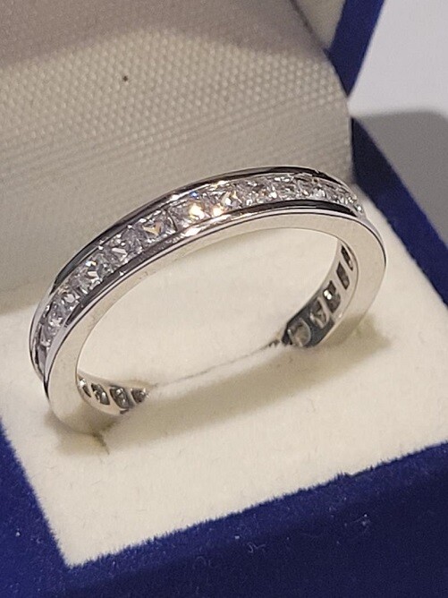 CLEARANCE Princess simulated Moissanite Eternity Band Wedding Ring Sterling