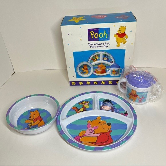 Vintage NEW Winnie the Pooh 3pc Zak Designs Plate Bowl Cup Dinnerware Set
