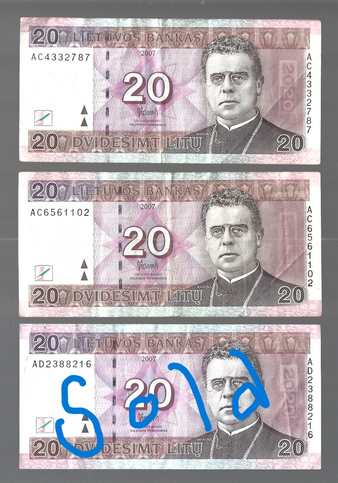 Lithuania 💥💥2007 ... 1x 20 Litu ... ONE note💥💥 lot #3934
