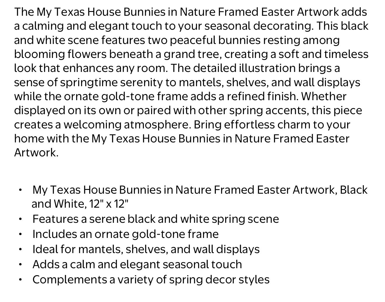 Bunnies in Nature Framed Easter Artwork, Black and White, 12" x 12", by My Texas