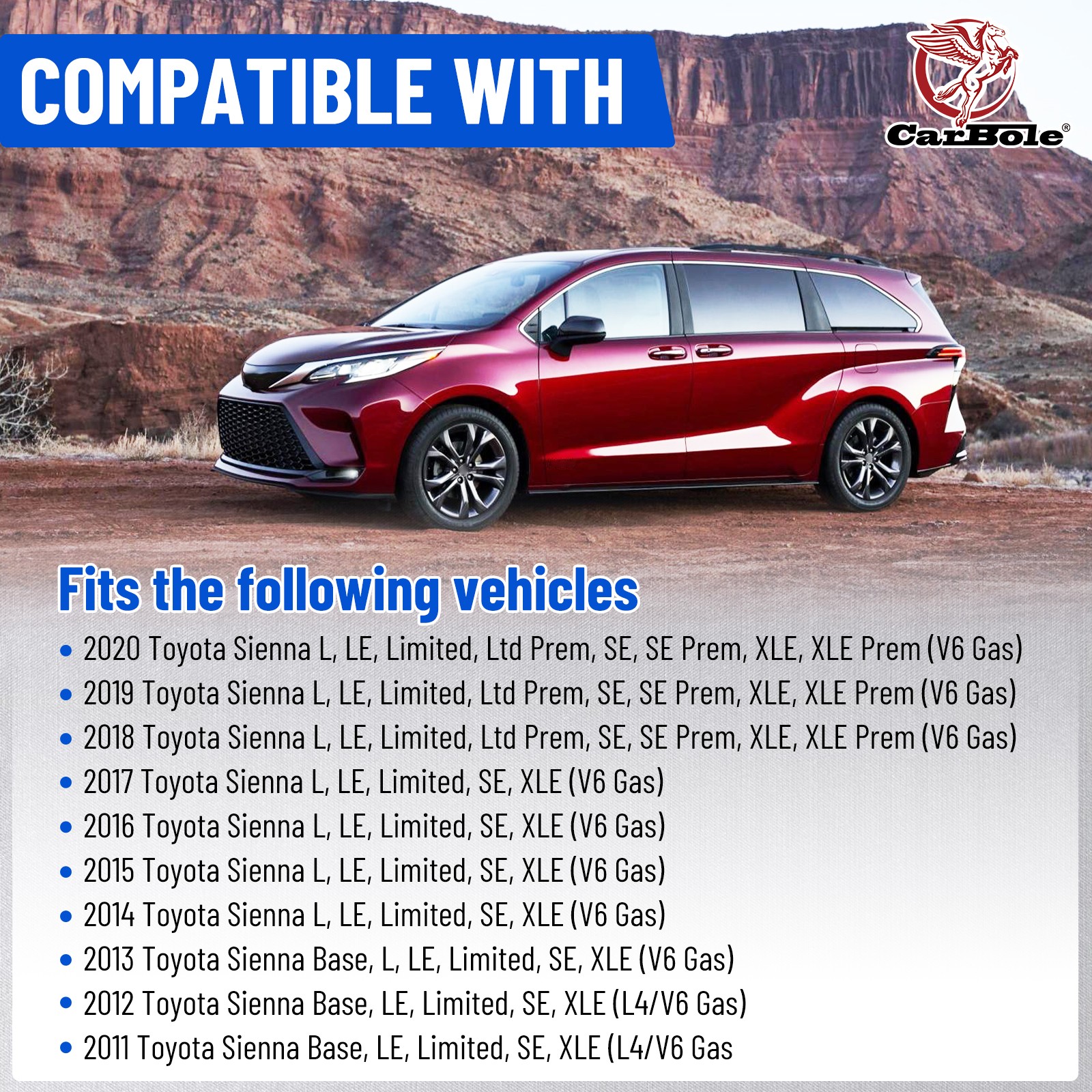 For 2011-2020 Toyota Sienna 3.5L V6 Rear Left Right Side Sliding Door Cable Kit