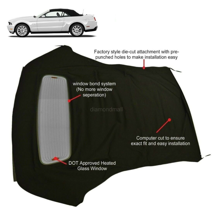 2005-14 Ford Mustang Convertible Soft Top w/ DOT Approved Heated Glass, BURGUNDY