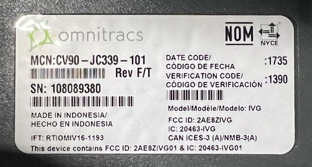 Lot of 8 Omnitracs IVG Electronic Logging Device CV90 - Mixed Part Numbers