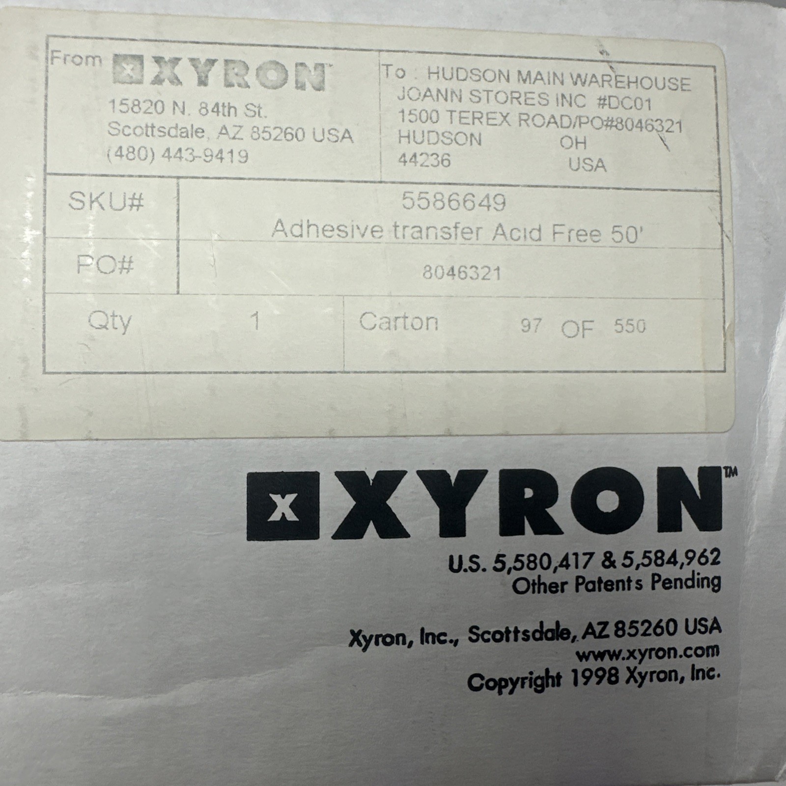 NEW 50’ Xyron 850 refill cartridge AT205-50 Repositionable Adhesive 8.5” x 50ft