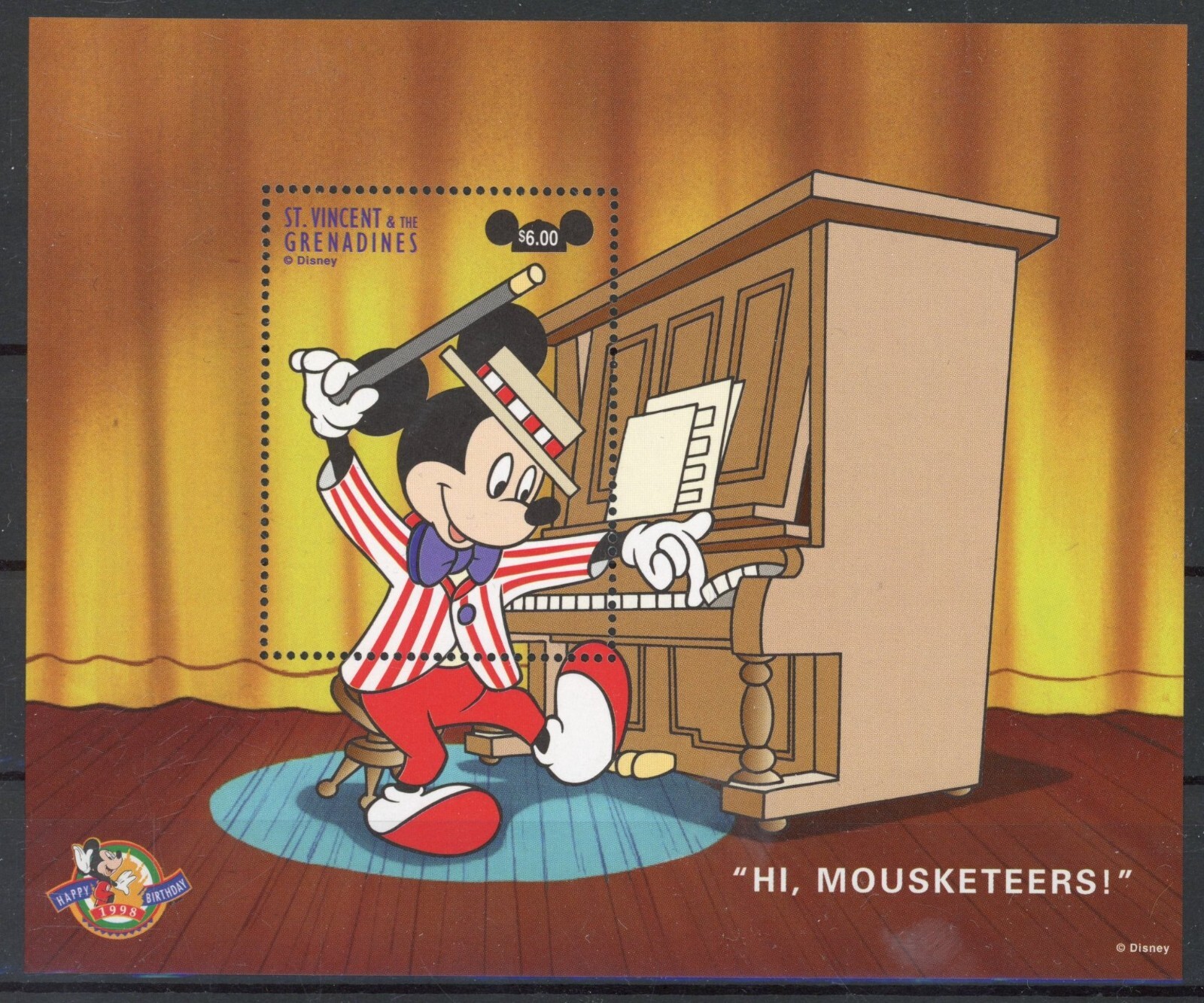 St Vincent 1998 : Disney / Mickey / Music - Good Very Fine MNH Sheet