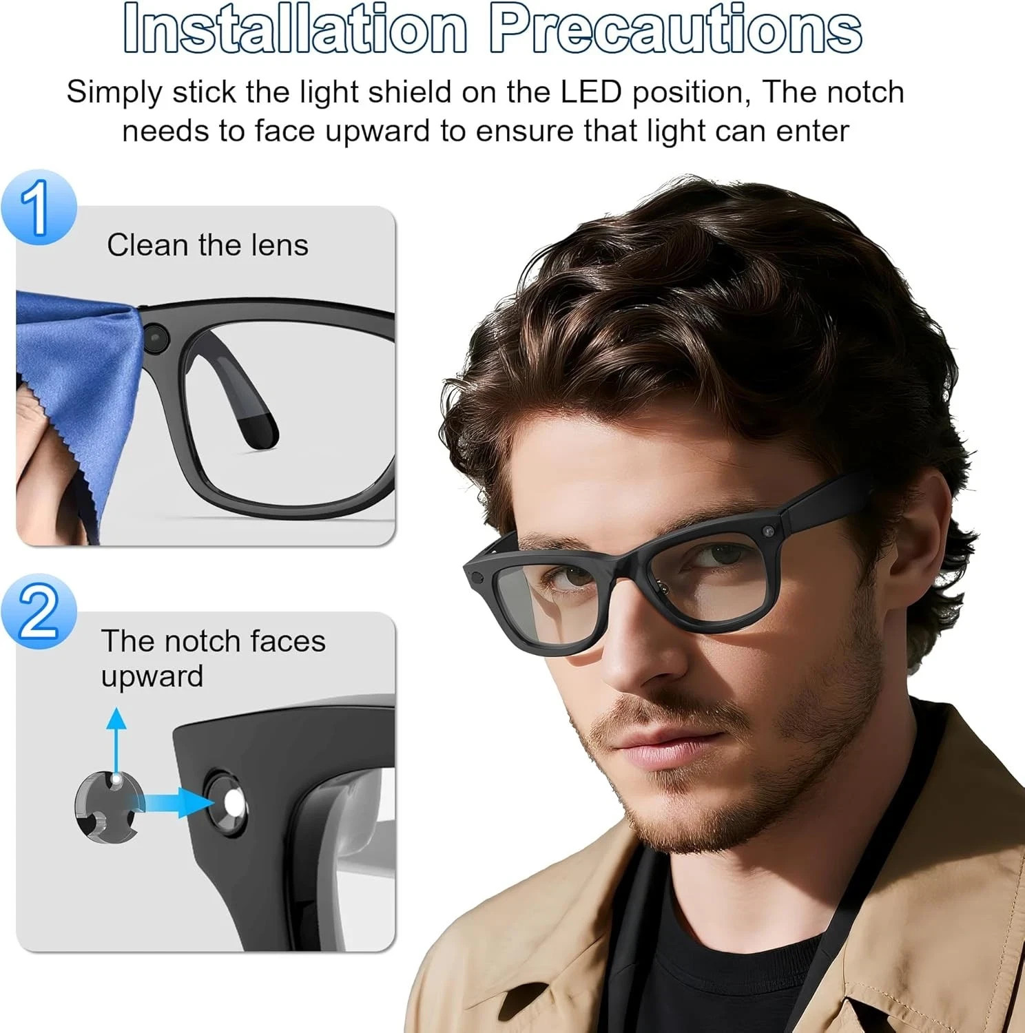 LED Light Blocking Stickers Compatible with Ray-Ban Meta Wayfarer/Skyler/Headlin