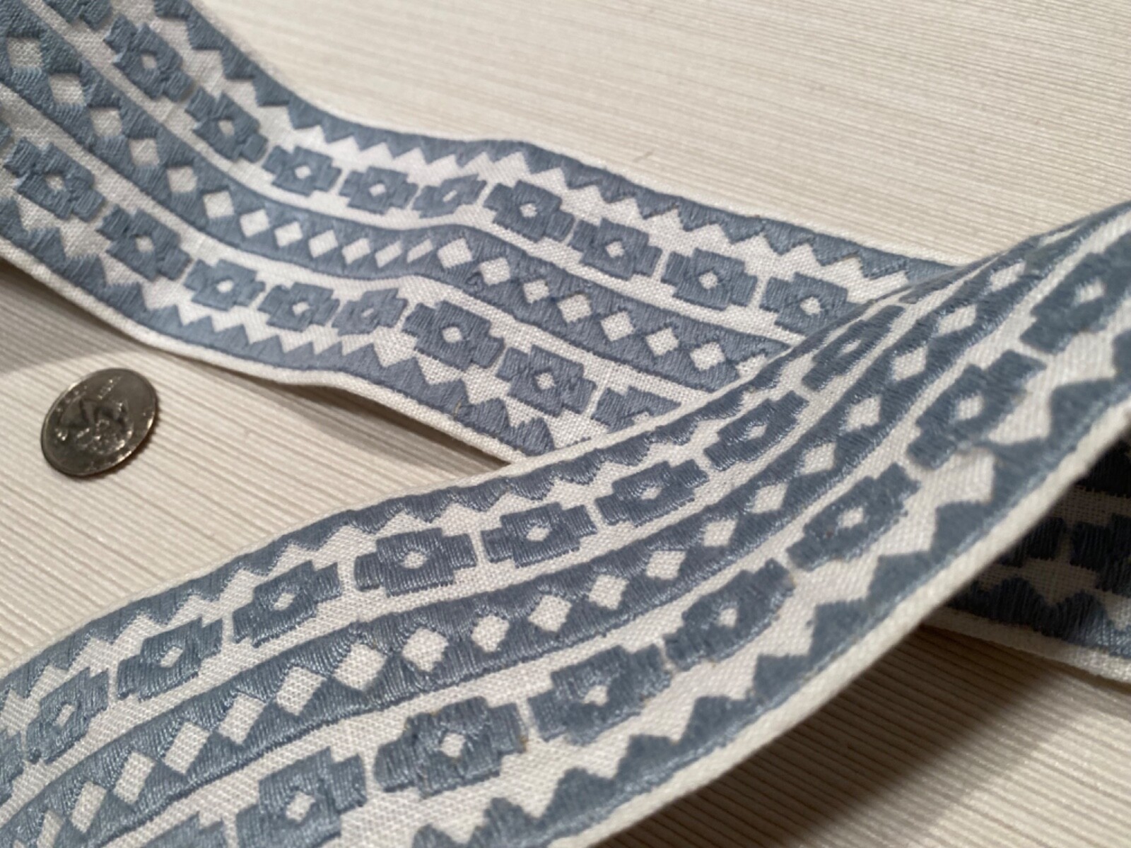 SCHUMACHER 79920 Talitha Tape Sky 85% Linen Embroidered Passementerie Trim BTY