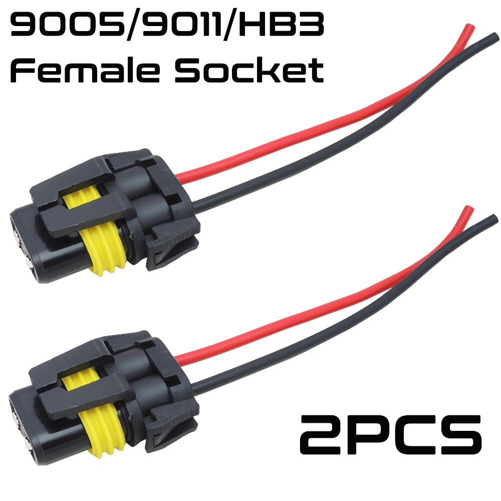 2pcs 9005 HB3 Wiring Pigtail Female Connector Harness Headlight Dual Beam Socket