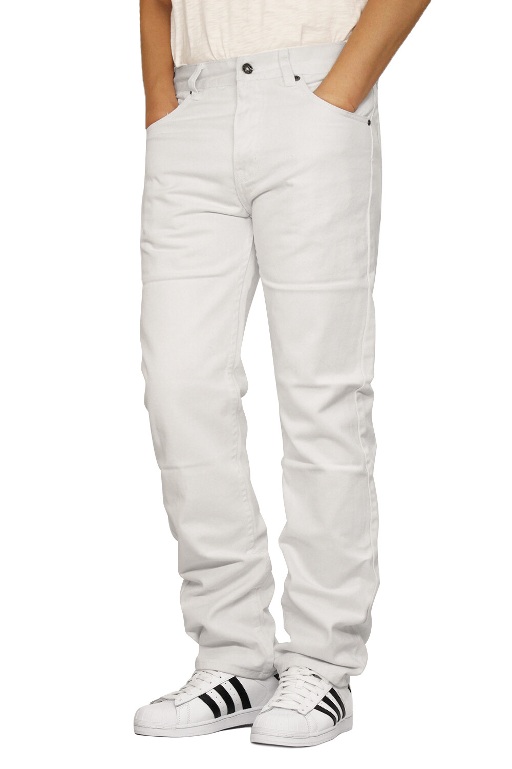 MEN'S WHITE REGULAR FIT STRAIGHT LEG DENIM JEANS OSCAR (30-48) *FAST SHIP