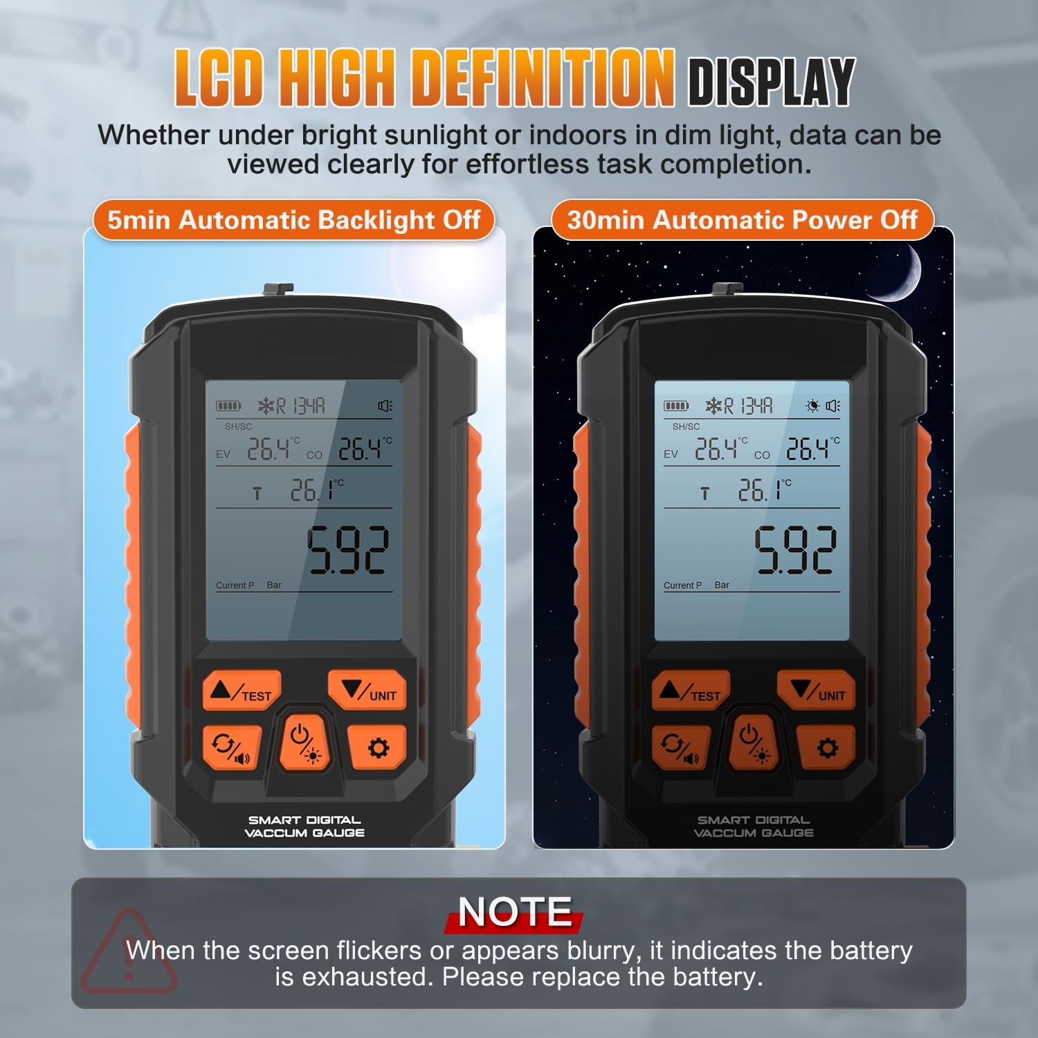 Digital Vacuum Gauge HVAC Vacuum Meter Pressure Leak Tester 0-2000 mbar Range