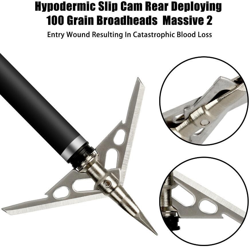 12pcs Rage Hypodermic Trypan 2 Blade 100 Grain Cut Dia Expandable broadheads