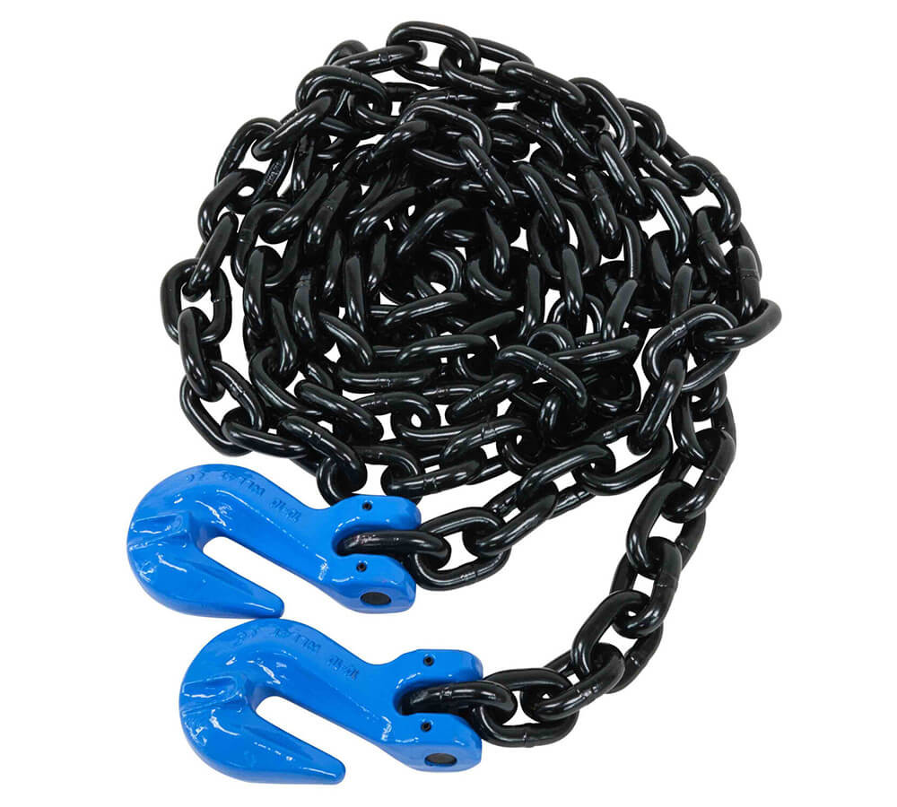 3/8" x 10' G100 High Grade Transportation Chain w/ Grab Hooks, 8800 lbs WLL