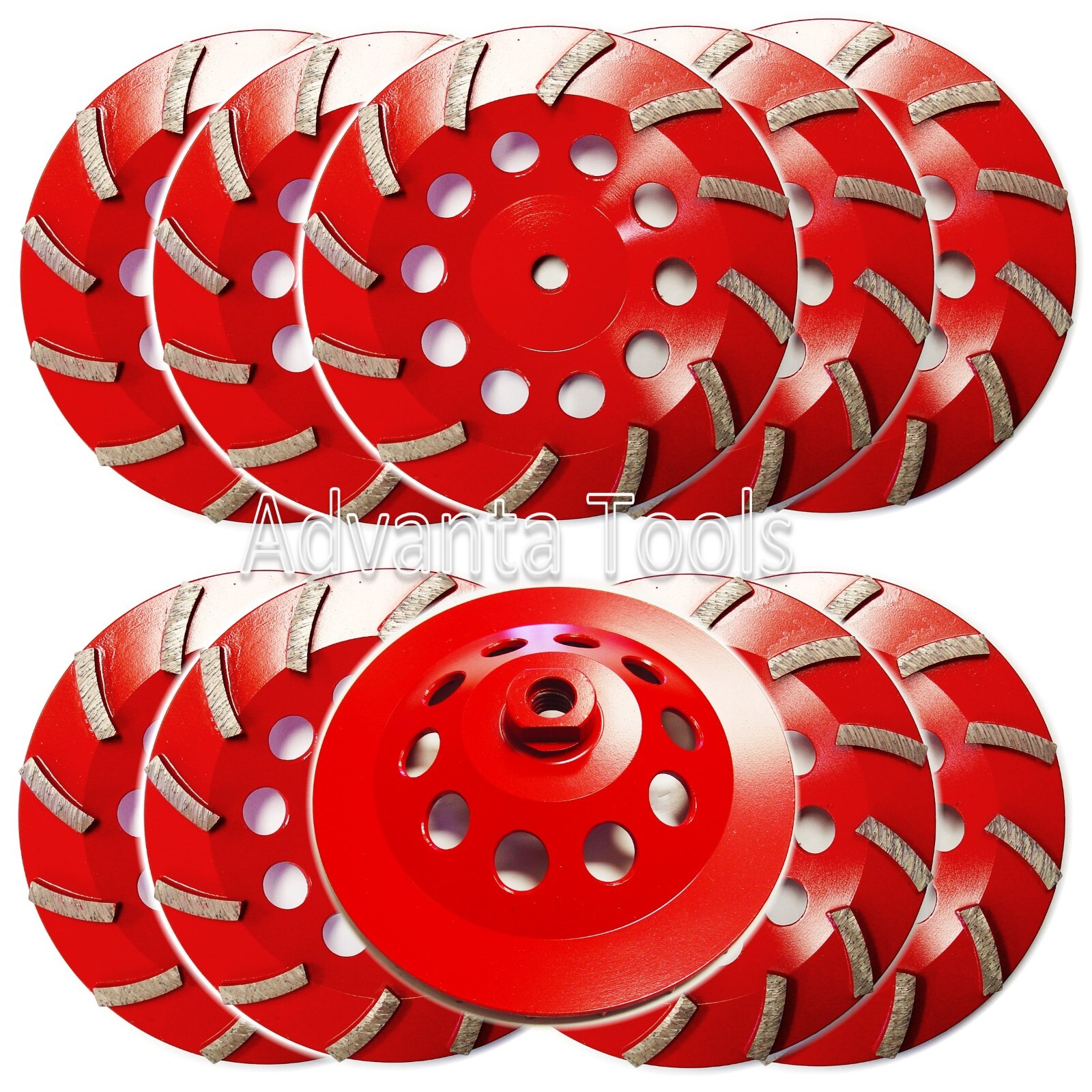 10PK 7” Spiral Turbo Grinding Cup Wheel - 25/30 Diamond 12seg w/ 5/8"-11 Arbor