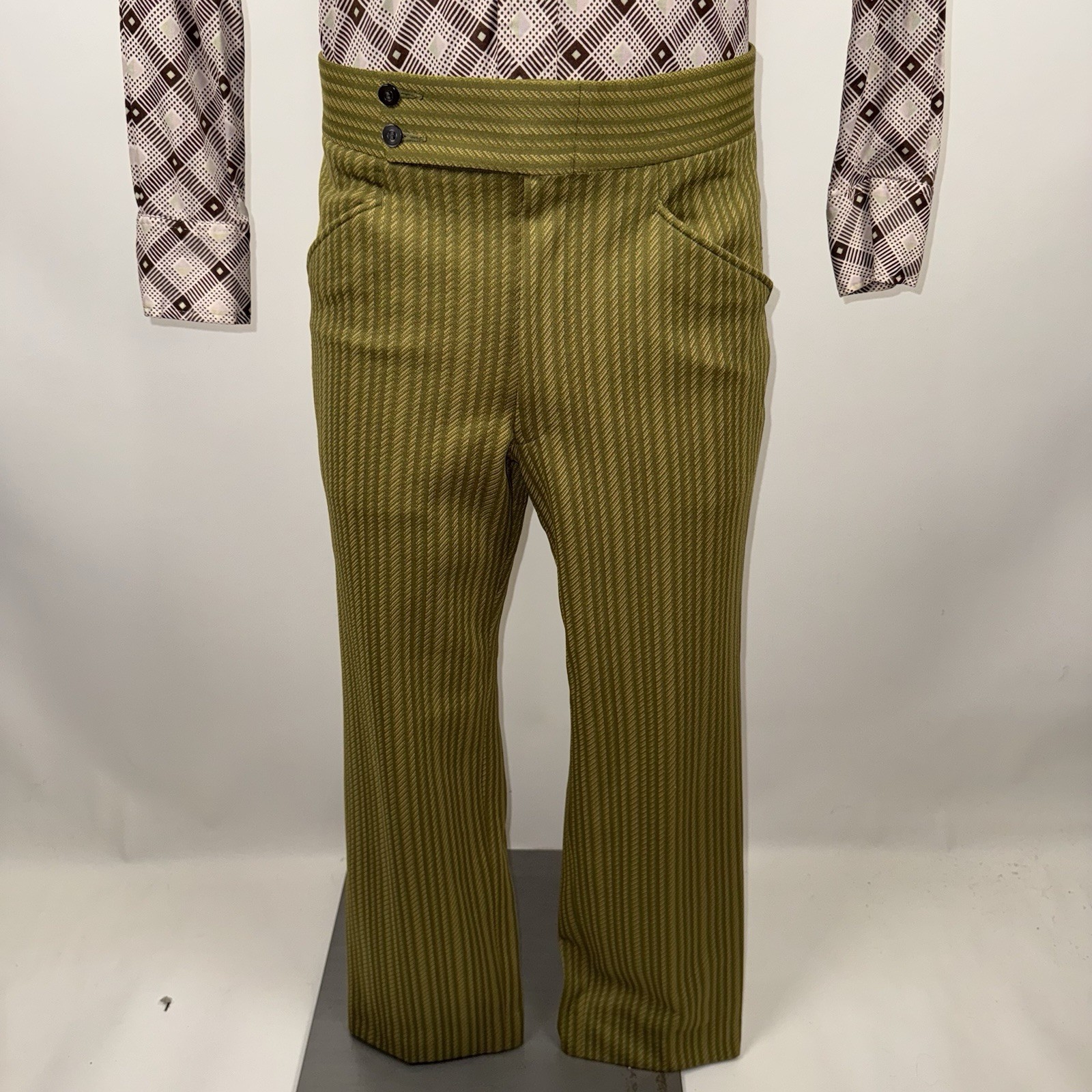 Vtg 60s Pants Mens 34 28 Marx Made Leisure Suit MCM Mod Beatnik Stripe Polyester