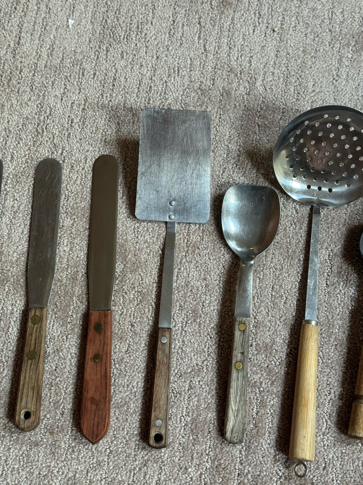 Lot 12 Utensils w/ Wooden Handles Stainless Helco Flint Blue Ribbon Japan USA