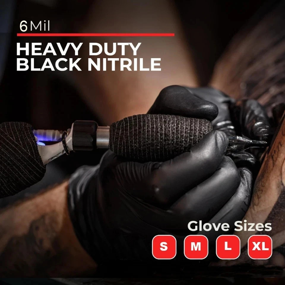 6 Mil Black Nitrile Gloves Heavy Duty Powder-Free Latex-Free New 100 / 1000