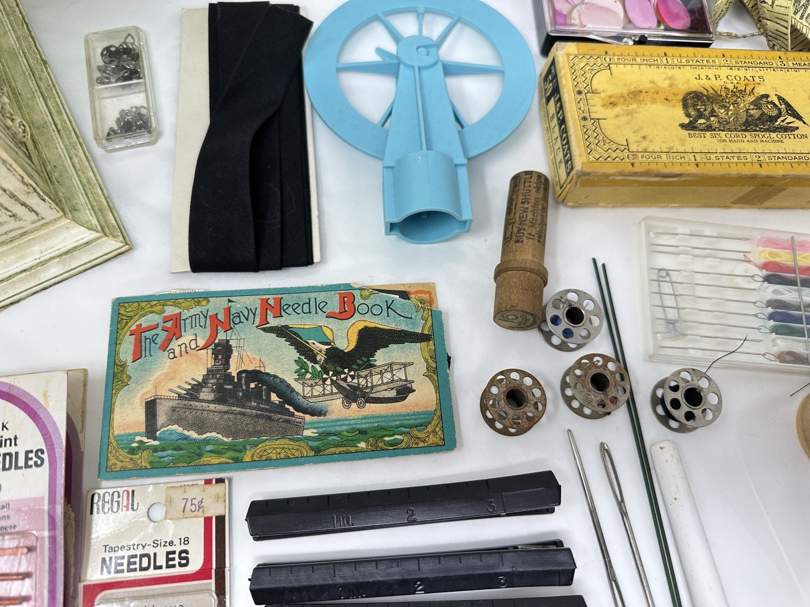 Vintage Max Klein Sewing Box Faux Wood Plastic Storage with Contents Supplies