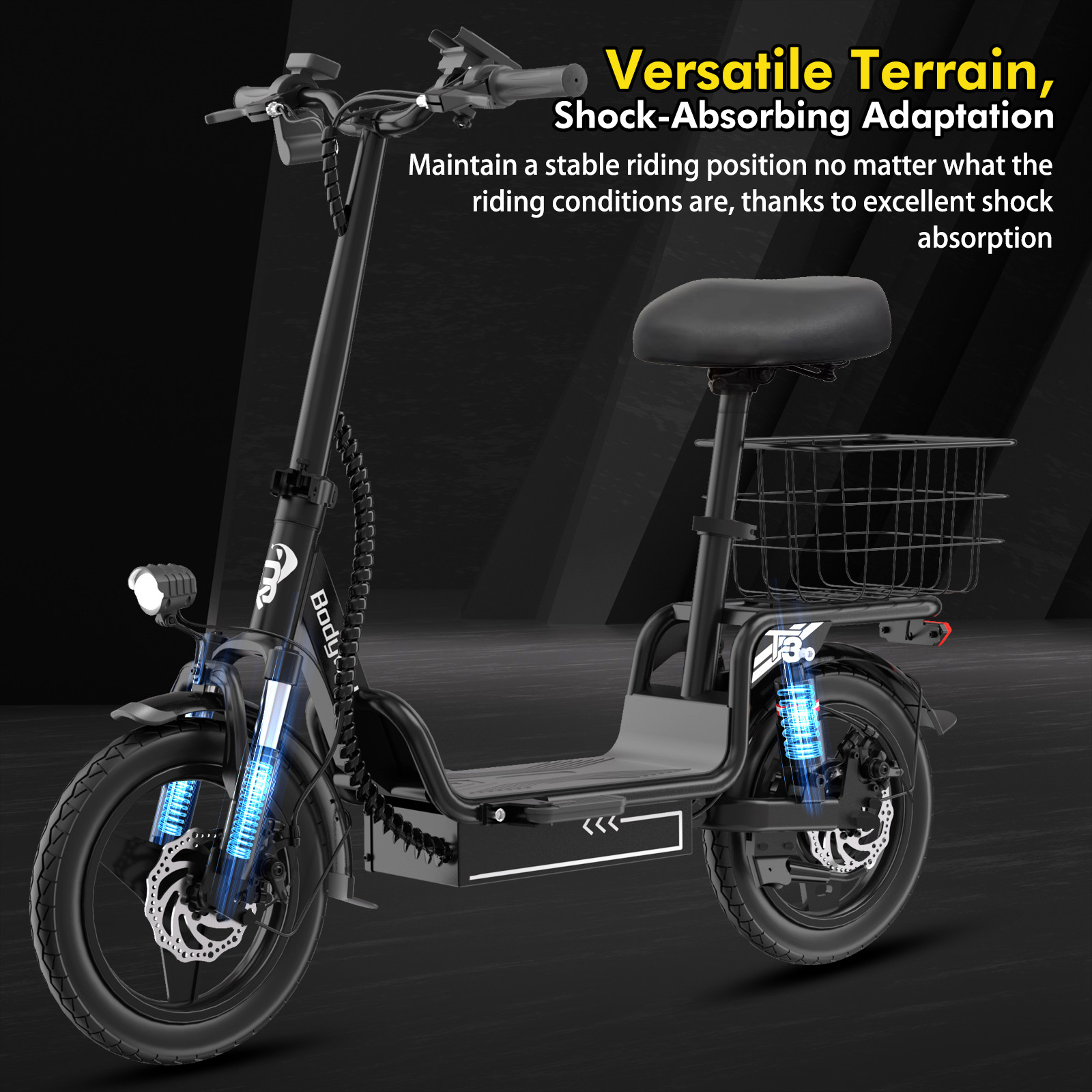 Bodywel Electric Scooter with Seat Adults E Scooter City Commuter Ebike 20MPH