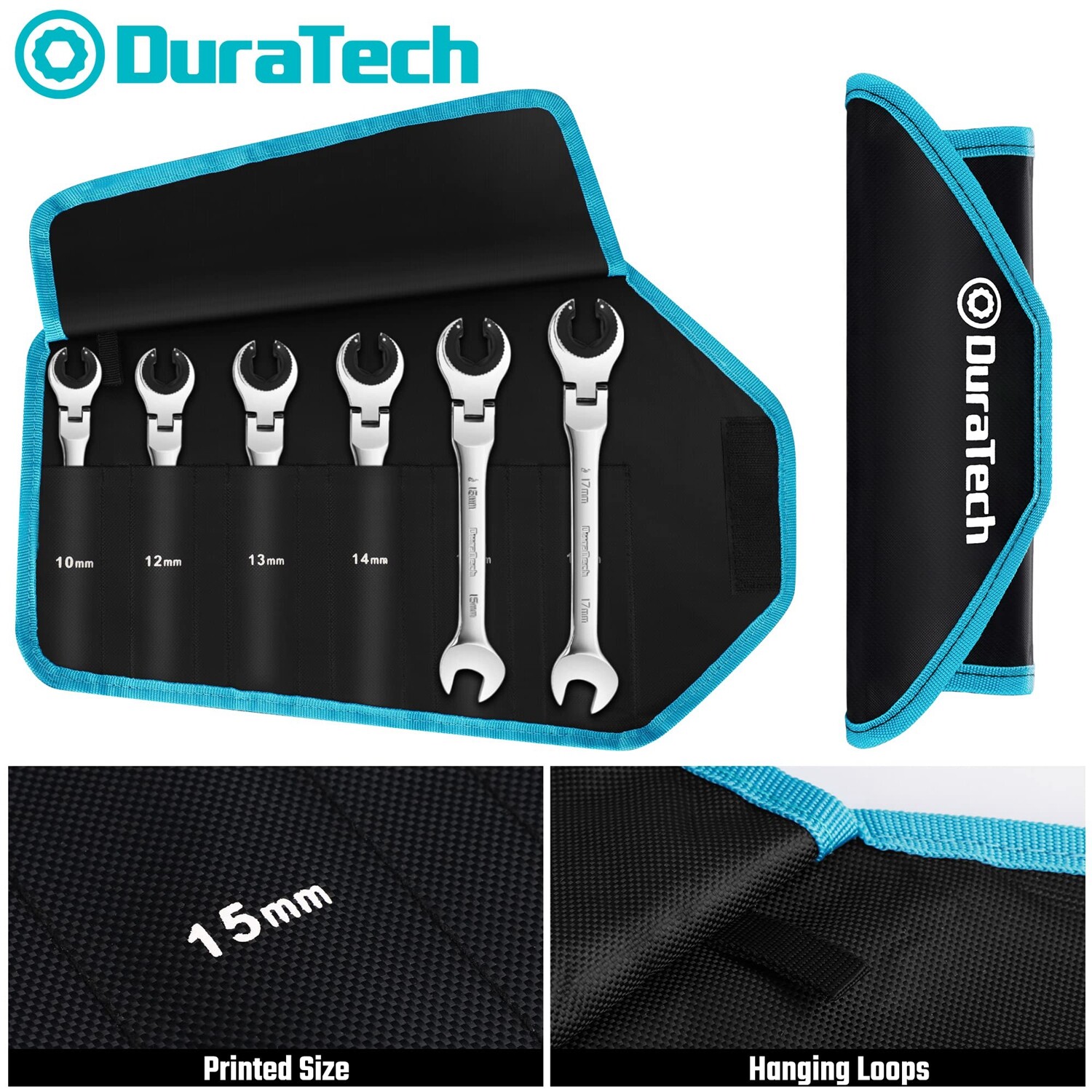 DURATECH 6-Pieces Open Flex-head Ratcheting Wrench Set 10-17mm Tubing Wrench Set