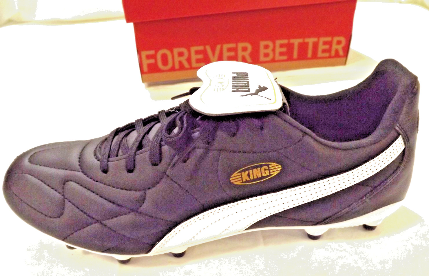 Puma King Top Black White Gold Men Soccer Cleats Shoes 107348-01 Sz 9.5